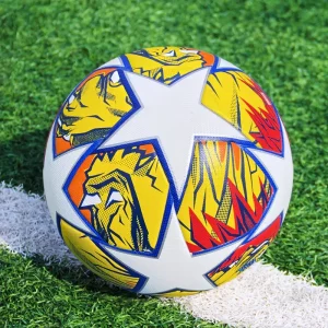 Adulto 5 estrellas PU adhesivo fútbol con diseño rojo y blanco